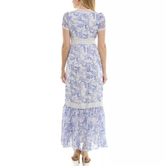 Taylor Blue and White Floral Maxi Tiered Prairie Dress women's Sz 10. New - Picture 10 of 10